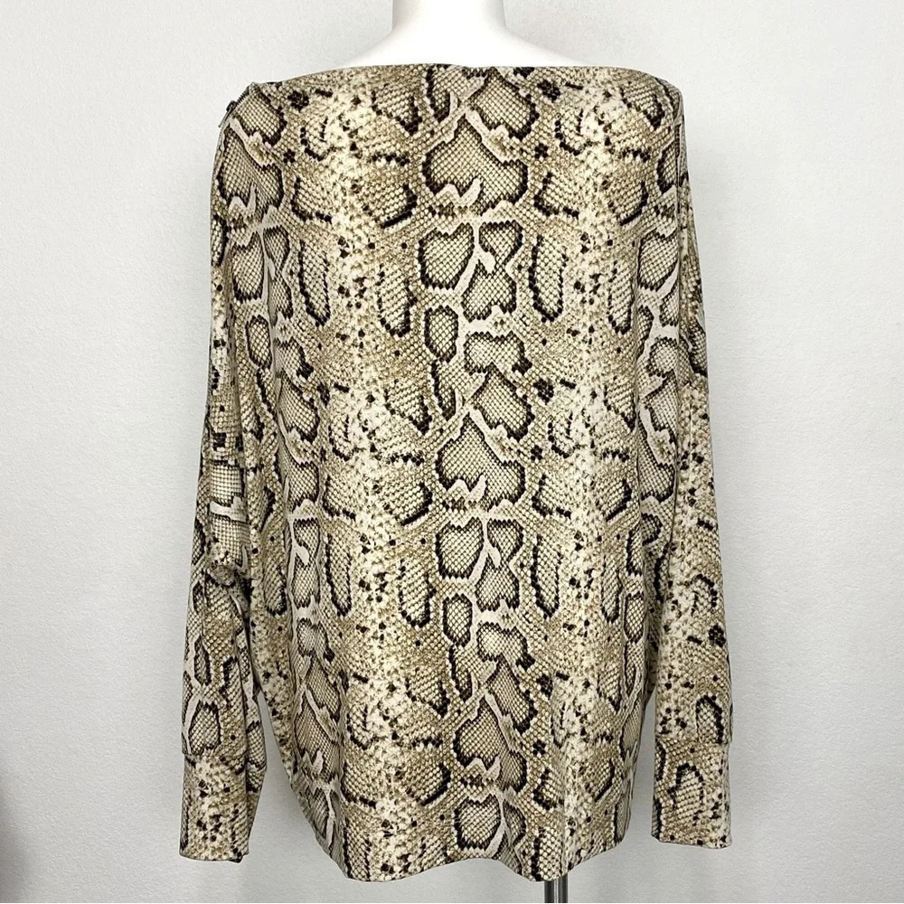 Hayden Tan Black Snake Print Boat Neck Long Sleeve Pullover Blouse Size 3X - Picture 3 of 9